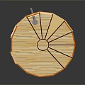Circular Wooden Building With Open Interior Fireplace Sloped Roof And Railing
