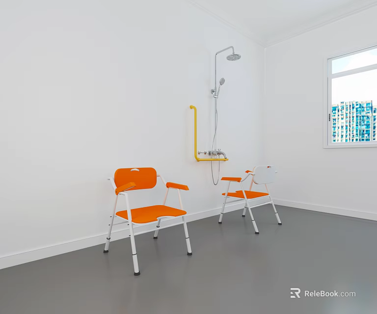 Orange Leisure Chairs with White Frame in Bright Indoor Space Near Window 3d model 