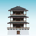 Traditional Ancient Chinese Architecture With Multiple Floors Overhanging Eaves And Wooden Structure White Base
