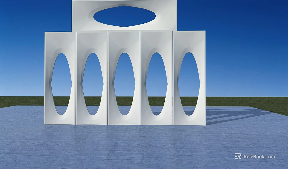 Modern White Architectural Structure With Oval Openings And Blue Sky Background 3d model 