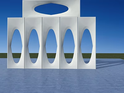 Modern White Architectural Structure With Oval Openings And Blue Sky Background 3d model