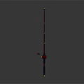 Long Red And Blue Fishing Rod With Yellow Decorative Accents