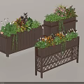 Wooden Planters With Various Flowers And Green Plants For Outdoor Garden Decor