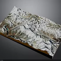 3D Topographic Terrain Model Featuring Snowy Mountains Rivers And Mountain Ranges