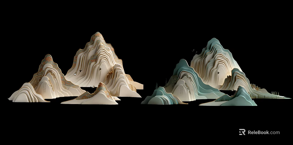 Mountain Shaped Hanging Decorations with Beige and Light Green Layered Design for Modern Home Decor 3d model 