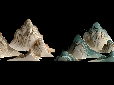 Mountain Shaped Hanging Decorations with Beige and Light Green Layered Design for Modern Home Decor 3d model