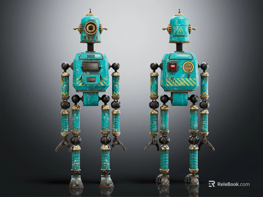 Vintage Blue Mechanical Robots With Jointed Limbs And Dashboard Details 3d model 