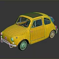 Yellow Vintage Small Car With Black Roof And Glossy Reflective Surface