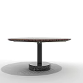 Round Coffee Table With Herringbone Wood Pattern Top And Black Marble Cylindrical Base 3d model