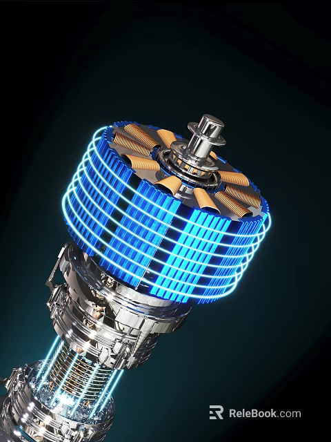 Industrial Electric Motor With Blue Coils Metal Rotor And Precision Structure Design 3d model 