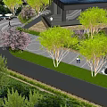 Modern Hotel Building With Green Surroundings Outdoor Terrace And Water Feature