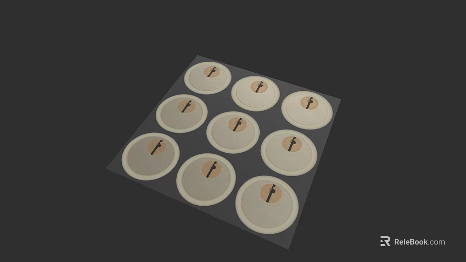 Multiple Round Door Handles Arranged on Transparent Sheet for Home Use 3d model