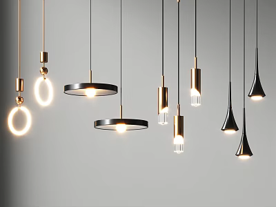 Contemporary Pendant Lights Hanging with Various Modern Designs Metal Finishes and Bright Light Sources 3d model