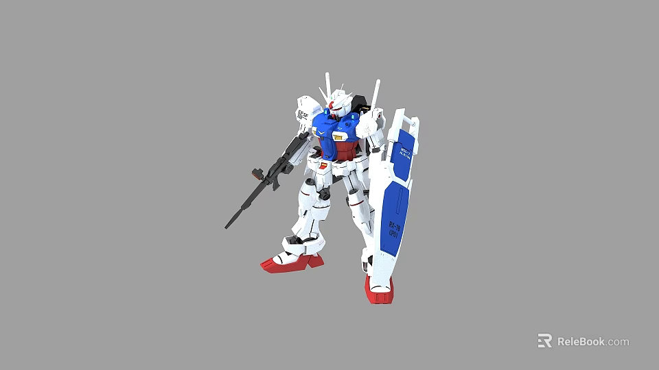 Gundam Character In White Blue Red Armor With Weapon Shield And Mechanical Design 3d model 