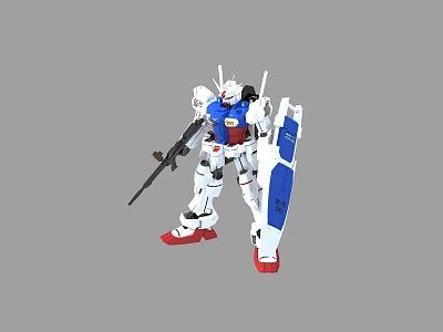 Gundam Character In White Blue Red Armor With Weapon Shield And Mechanical Design 3d model