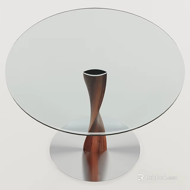 Elegant Modern Round Coffee Table With Clear Glass Top And Twisted Wooden Stand 3d model 