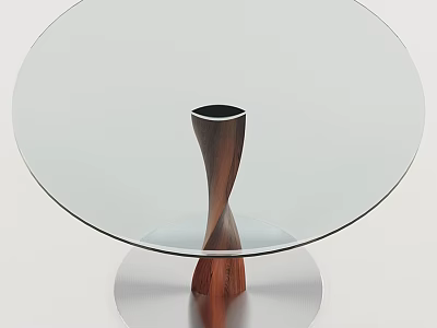 Elegant Modern Round Coffee Table With Clear Glass Top And Twisted Wooden Stand 3d model