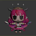 Cute Cartoon Demon Character with Pink Hair Horns Crown Stars Big Eyes and Feather