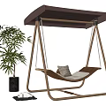 Comfortable Outdoor Swing Chair With Canopy Pillows And Potted Plant