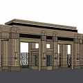 Grand Classical Entrance Gate With Symmetrical Design And Decorative Stone Columns