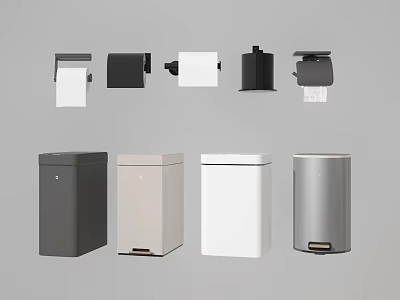 Modern Trash Bins And Tissue Holders With Sleek Design In Multiple Colors For Home Bathrooms 3d model