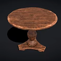 Round Wooden Dining Table With Natural Wood Grain Top And Carved Pedestal Base