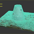 Cartoon Scene with Conical Stone Tower Small Windows Grass and Stones on Base Platform