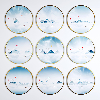 New Chinese Round Frame Painting Round Decorative Painting 3d model