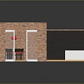 Hotel Building With Red Brick Exterior Glass Doors Red Decorations And Dining Tables Inside
