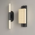 Modern Wall Sconces With White Tube And Beige Shade Black Frame Design Wall Mounted