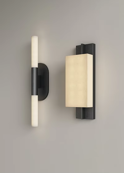 Modern Wall Sconces With White Tube And Beige Shade Black Frame Design Wall Mounted 3d model