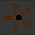 Ceiling Mounted Air Conditioning Fan With Five Wooden Orange Blades And Black Motor Design