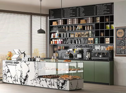Modern coffee shop milk tea shop coffee bar bakery showcase coffee machine workbench console 3d model