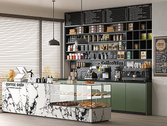 Modern coffee shop milk tea shop coffee bar bakery showcase coffee machine workbench console 3d model