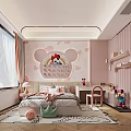 Pink Minnie Mouse Kids Room Interior With Bed Desk Curtains And Decor