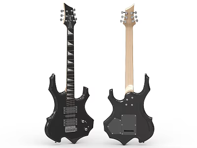 Black Electric Guitar With Unique Design Front And Back View 3d model