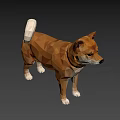 Low Poly Shiba Inu Game Movie Character With Brown Fur Collar And Standing Posture