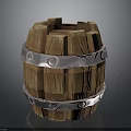Vintage Wooden Barrel With Metal Hoops And Riveted Wooden Staves