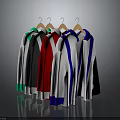 Various Colored Long Sleeve Shirts With Contrast Cuffs And Collars On Hangers