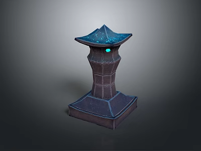 Decorative Tower Structure With Blue Glowing Light Geometric Texture Square Base And Pagoda Top 3d model