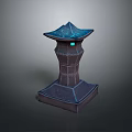 Decorative Tower Structure With Blue Glowing Light Geometric Texture Square Base And Pagoda Top 3d model