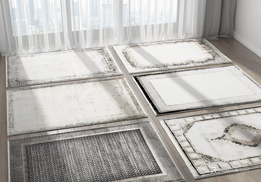 Square Rugs With Various Patterns And Modern Designs In Neutral Tones For Indoor Decor 3d model 