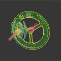 Green Reflective Mechanical Gear Wheel With Transparent Parts And Metal Shaft