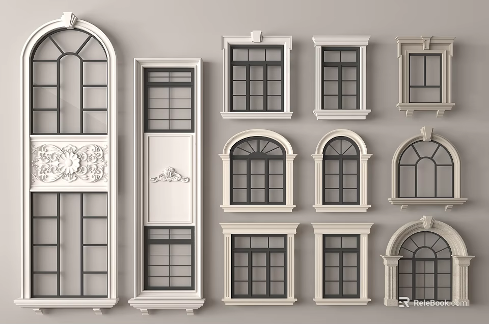 Multiple Architectural Window Styles With Arch Rectangular And Decorative Frame Designs 3d model 
