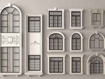 Multiple Architectural Window Styles With Arch Rectangular And Decorative Frame Designs 3d model