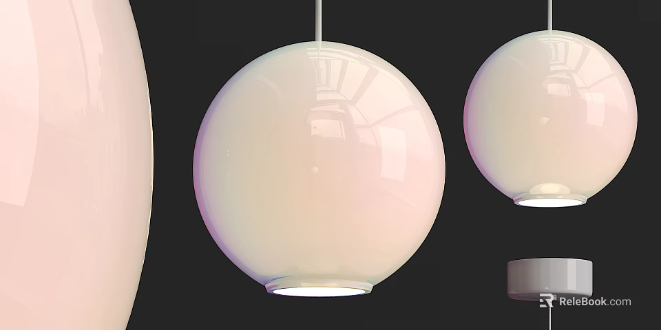 Elegant Modern Interior Design With Spherical White Glossy Pendant Lights 3d model 