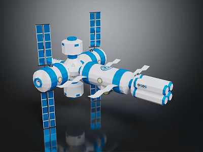 Space Station Equipment With Solar Panels Modular Components Thruster Units And CSS Label 3d model