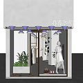 Fashion Shopping Mall Store Window Display With Mannequin Clothing Bags Shoes And Green Plants