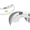 Modern White Curved Reception Desk With Flower Bouquet And Computer Monitor
