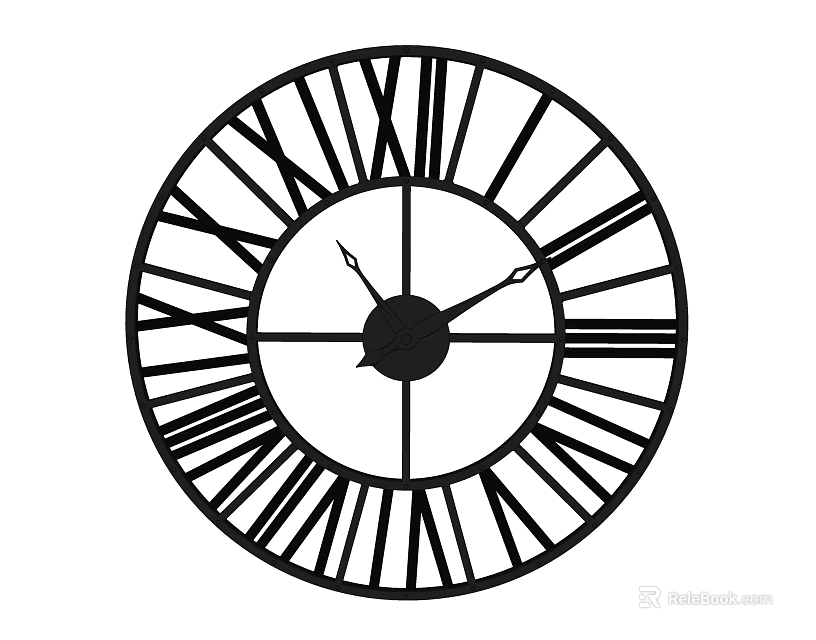 Decorative Black Round Wall Clock With Roman Numeral Dial And Minimalist Design 3d model 